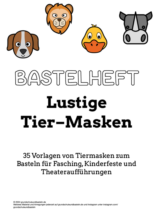 Bastelheft: Lustige–Tiermasken