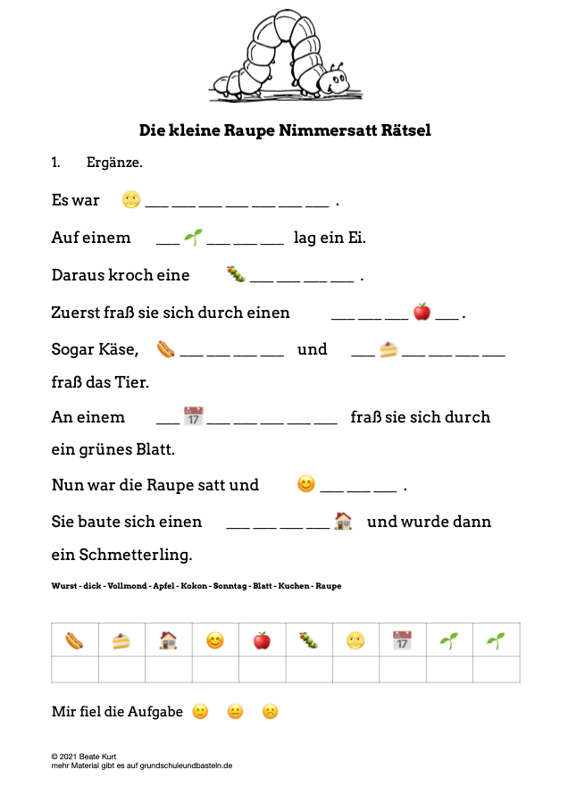 Begleitmaterial: Die kleine Raupe Nimmersatt