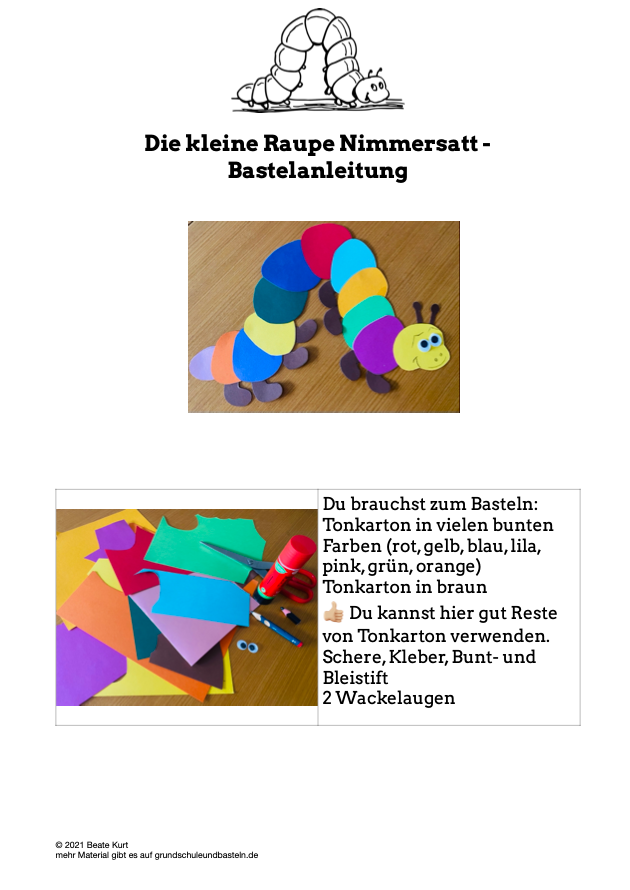 Begleitmaterial: Die kleine Raupe Nimmersatt