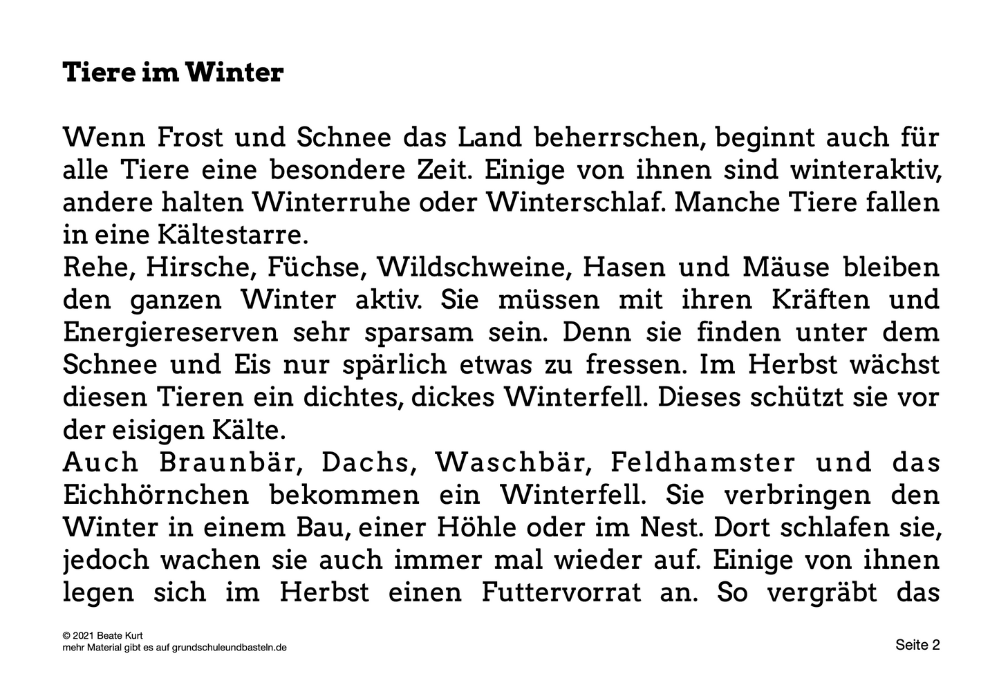 Lapbook: Tiere im Winter