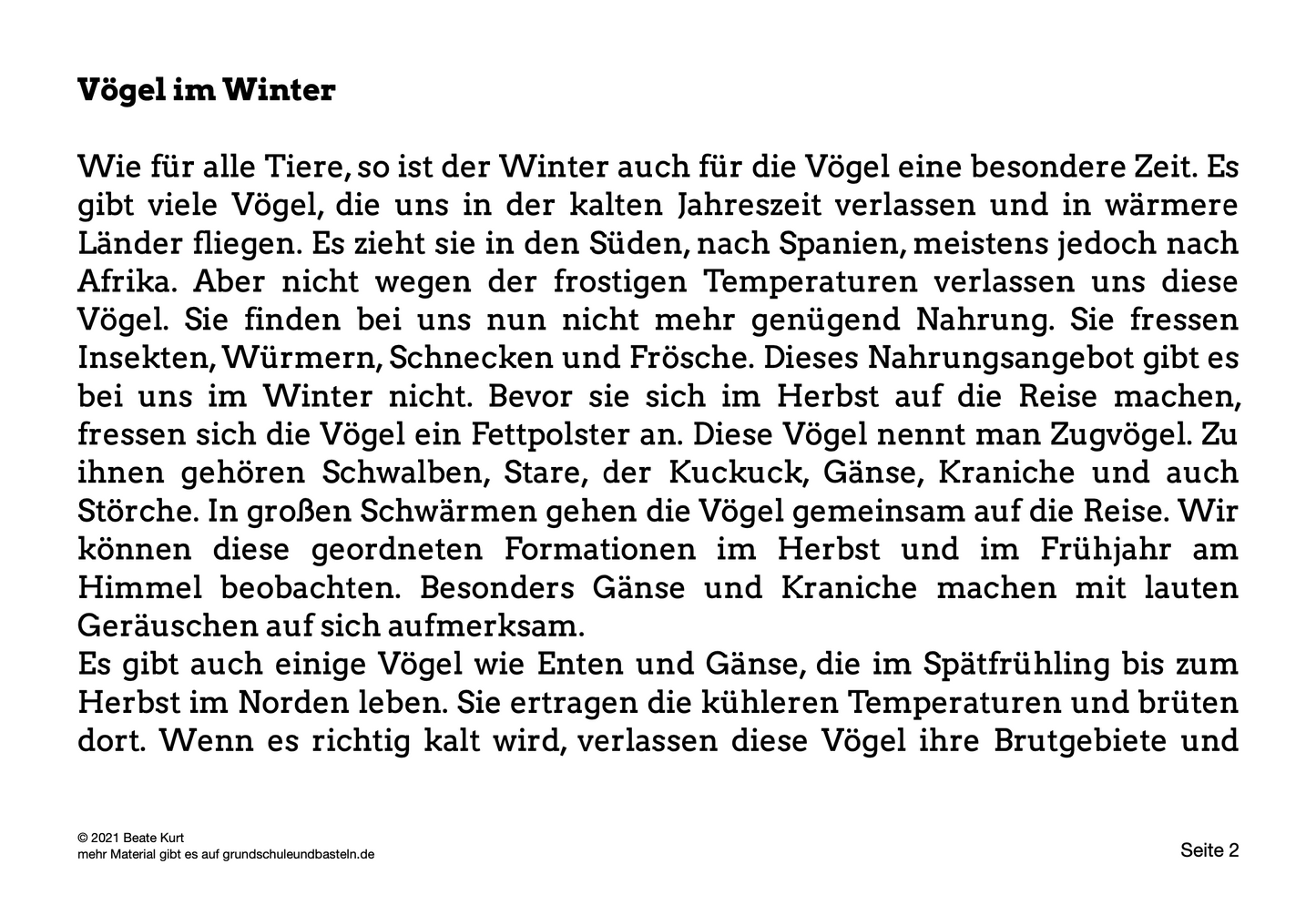 Lapbook: Vögel im Winter