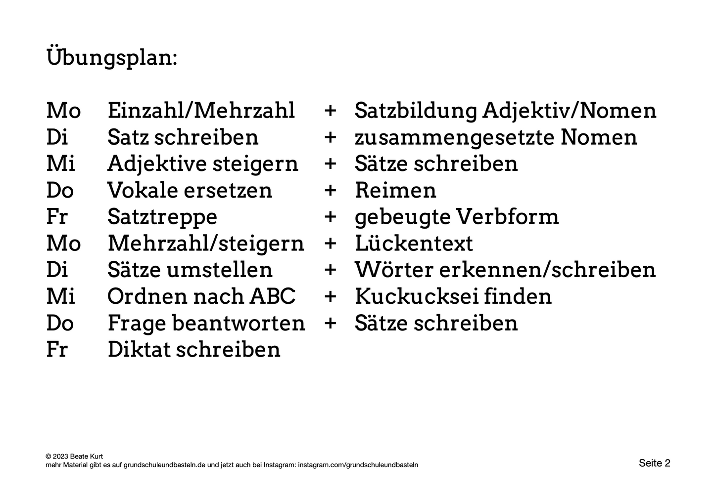 Wochentraining: Diktate schreiben in Klasse 2